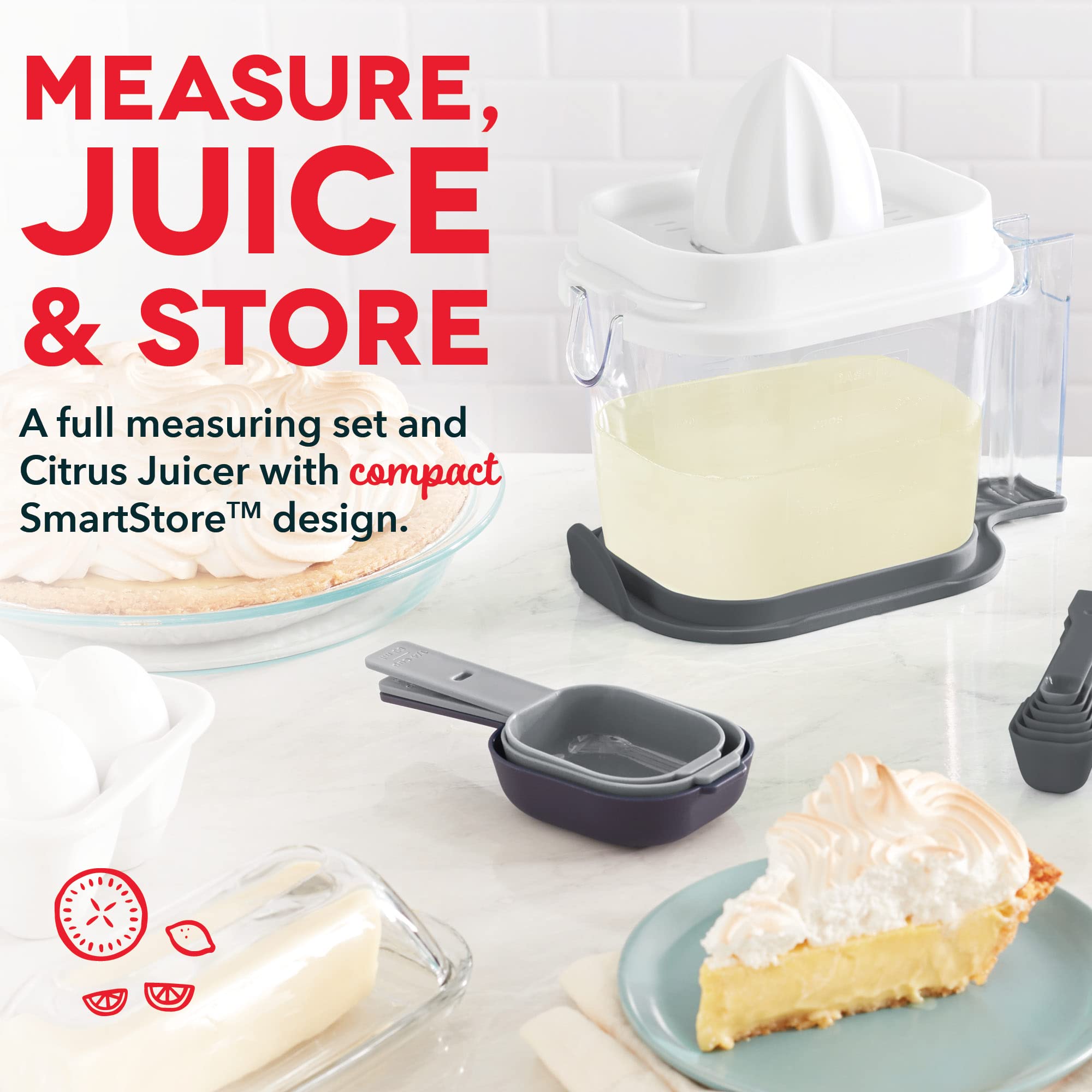 Dash Smartstore Measuring Set With Citrus Juicer, 6 Measuring Spoons, 4 Measuring Cups, Liquid Measuring Cup, Citrus Zester, Fun